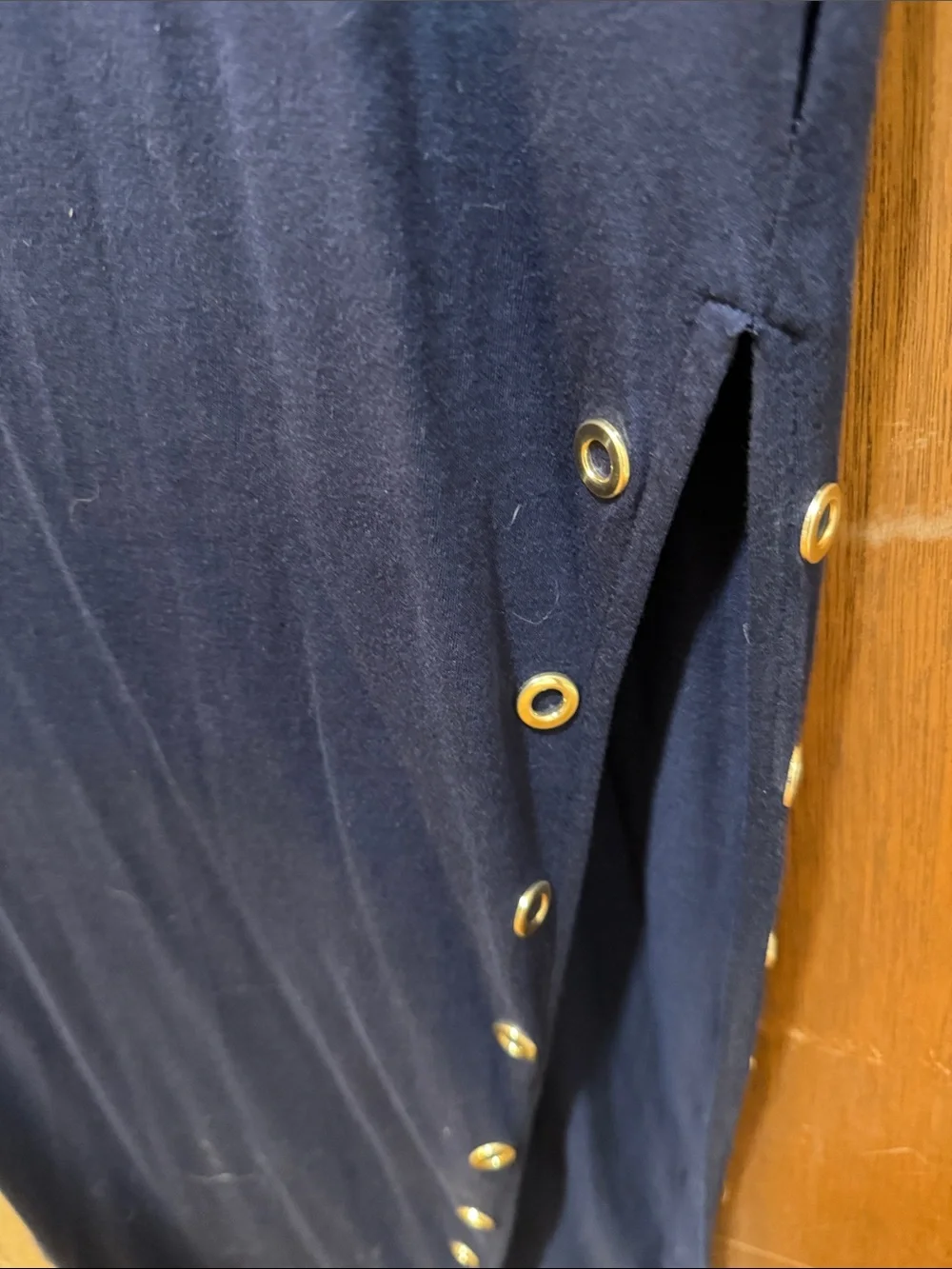 Michael Kors Navy Short-Sleeve Maxi Dress with Side Button Detail